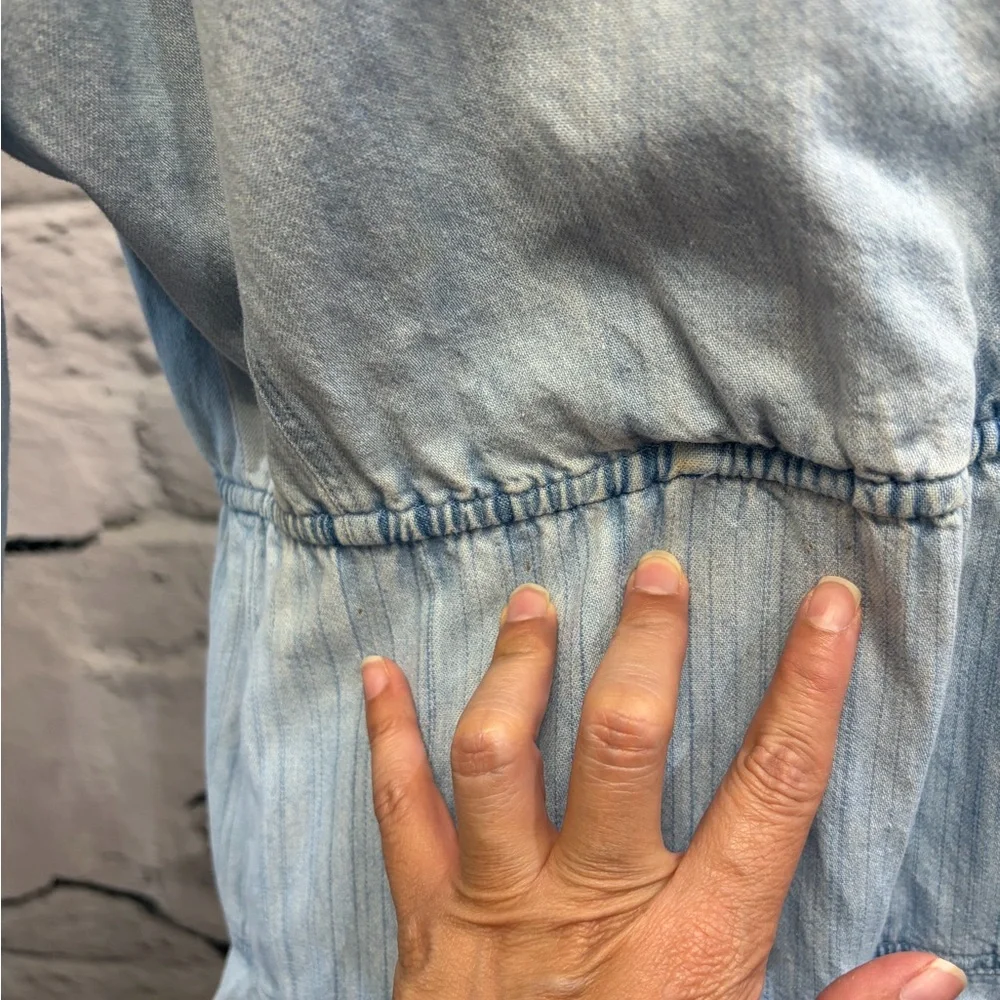 Vintage Pheobe Light Blue Denim Bohemian Hanker-chief Asymmetrical Layered Dress - Picture 9 of 12